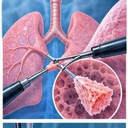 Medical illustration of Transbronchial lung biopsy