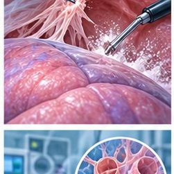 Medical illustration of Thoracoscopic adhesiolysis and pleurodesis