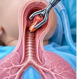 Medical illustration of Foreign body removal from the pediatric airway